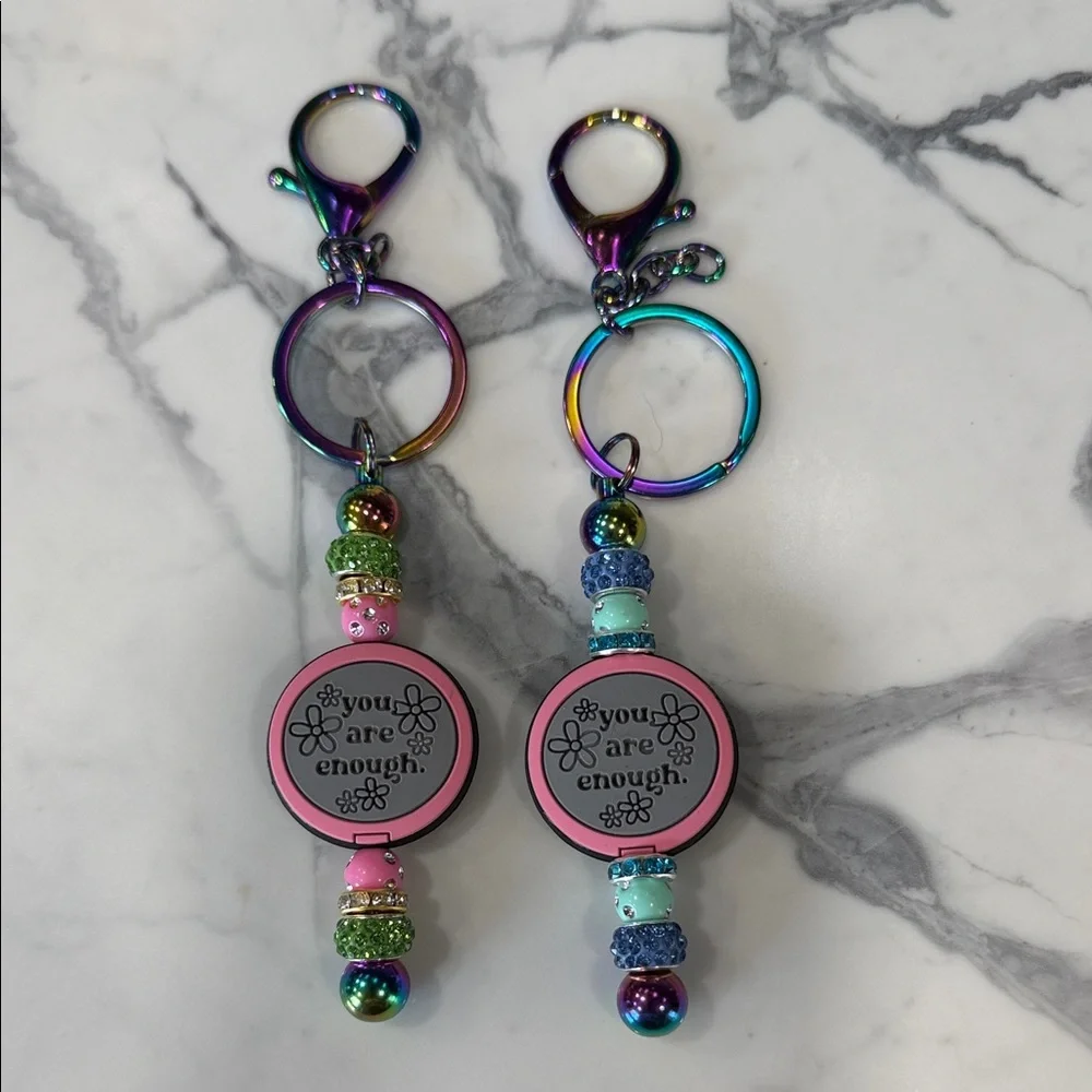 “You Are Enough,” Colorful Beaded Keychain with Inspirational Message.